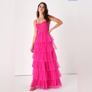 Lulu's Vibrant Pink Tiered Maxi Dress